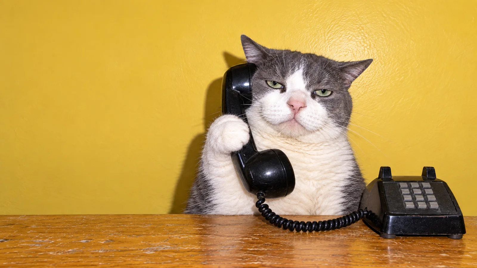 The same cat has picked up the receiver. It looks completely unsurprised.