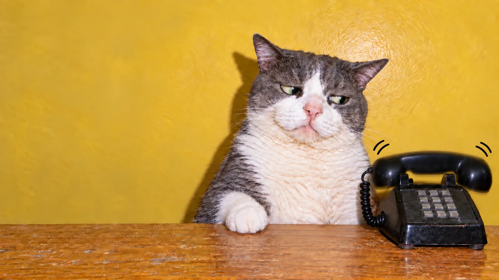 The telephone suddenly rattles in its cradle. The cat gives it an annoyed sideways glance.
